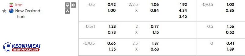 Tỷ lệ soi kèo Iran vs New Zealand