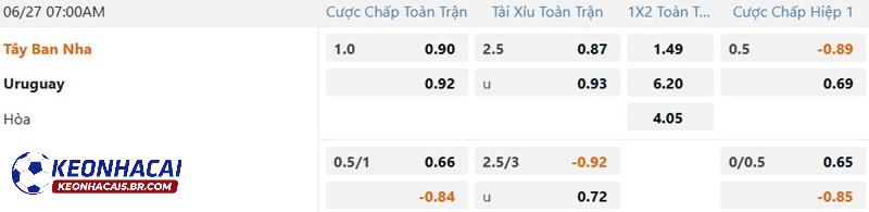 Tỷ lệ soi kèo nhà cái Tây Ban Nha vs Uruguay